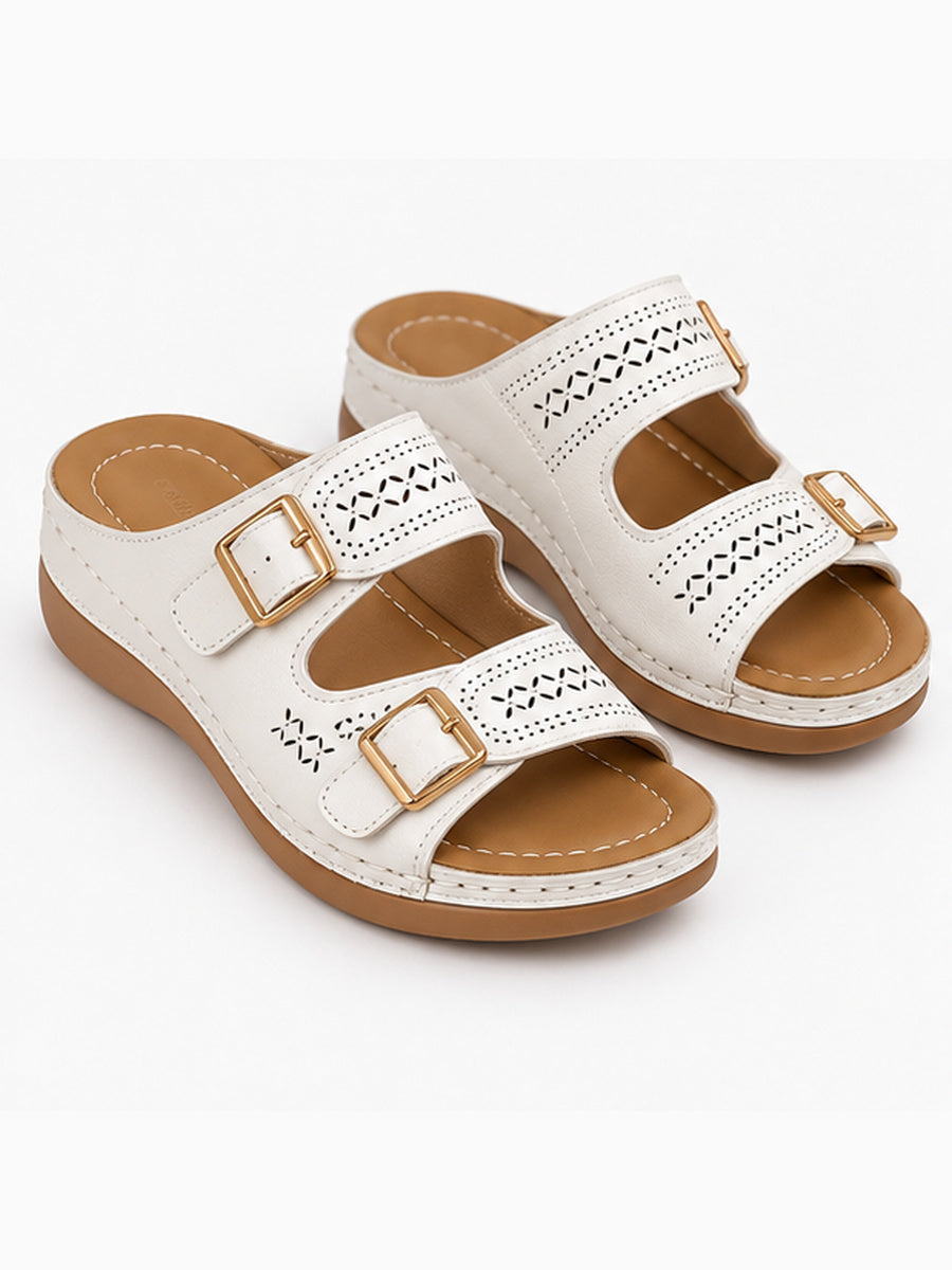 Lara – Mule compensée orthopédique femme – Blanc — trois quarts