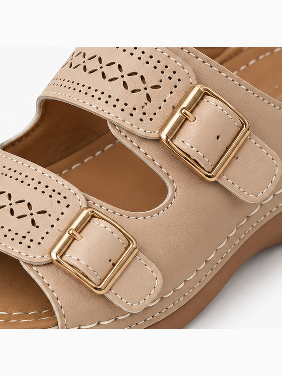 Lara – Mule compensée orthopédique femme – Kaki — détail