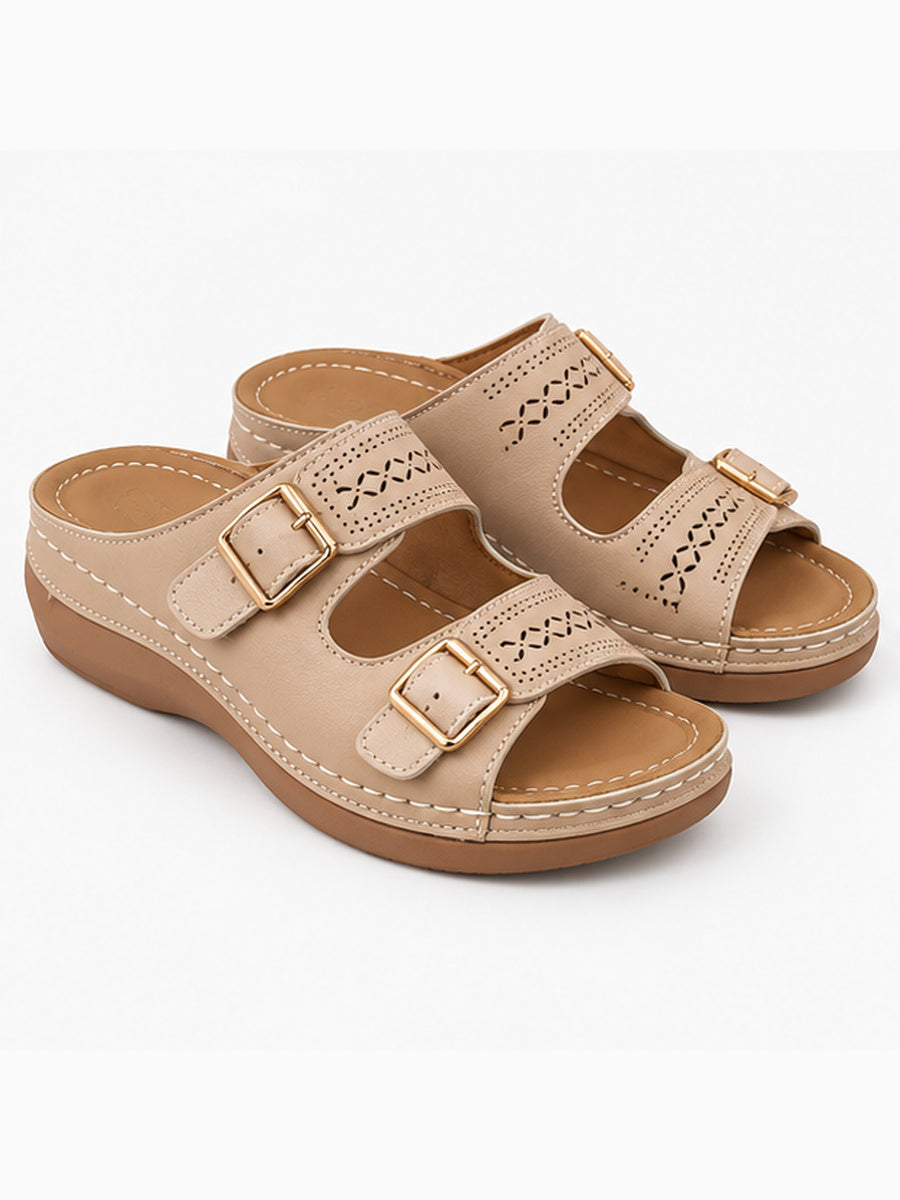 Lara – Mule compensée orthopédique femme – Kaki — trois quarts