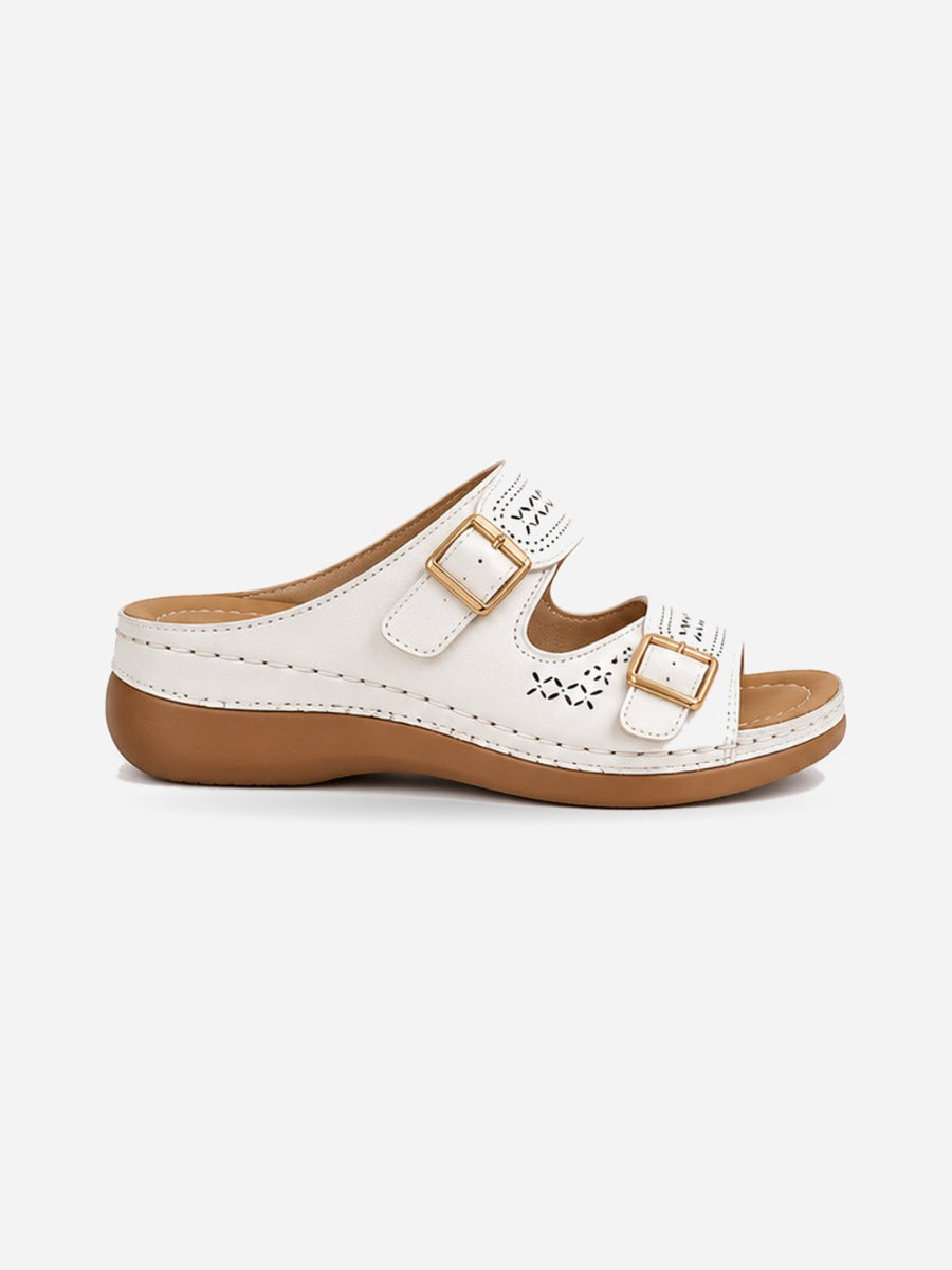 Lara – Mule compensée orthopédique femme – Blanc — profil droit