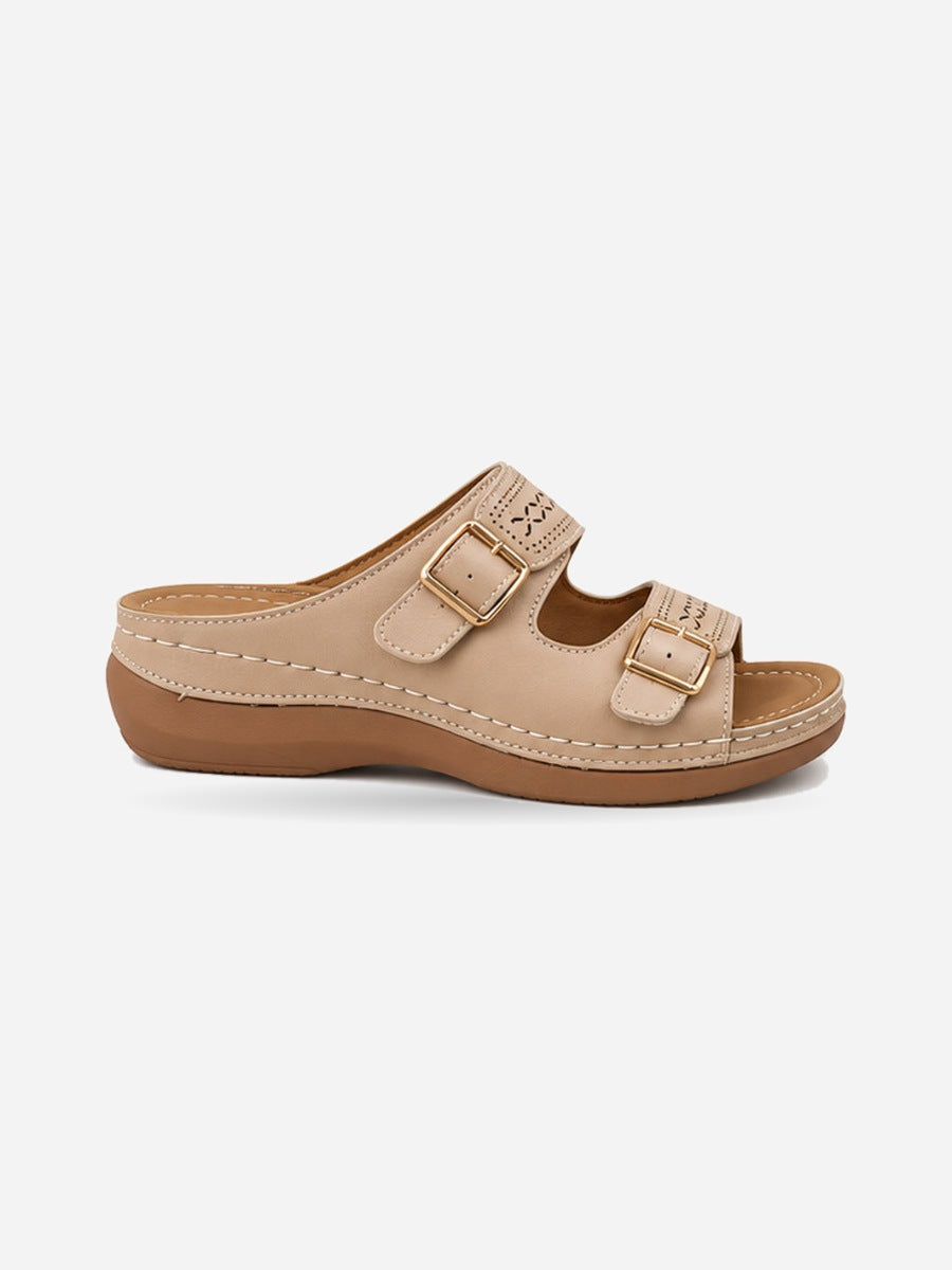 Lara – Mule compensée orthopédique femme – Kaki — profil droit