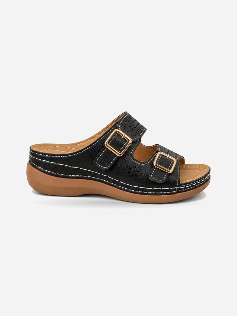 Lara – Mule compensée orthopédique femme – Noir — profil droit