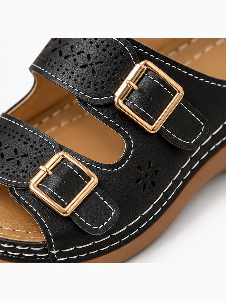 Lara – Mule compensée orthopédique femme – Noir — détail