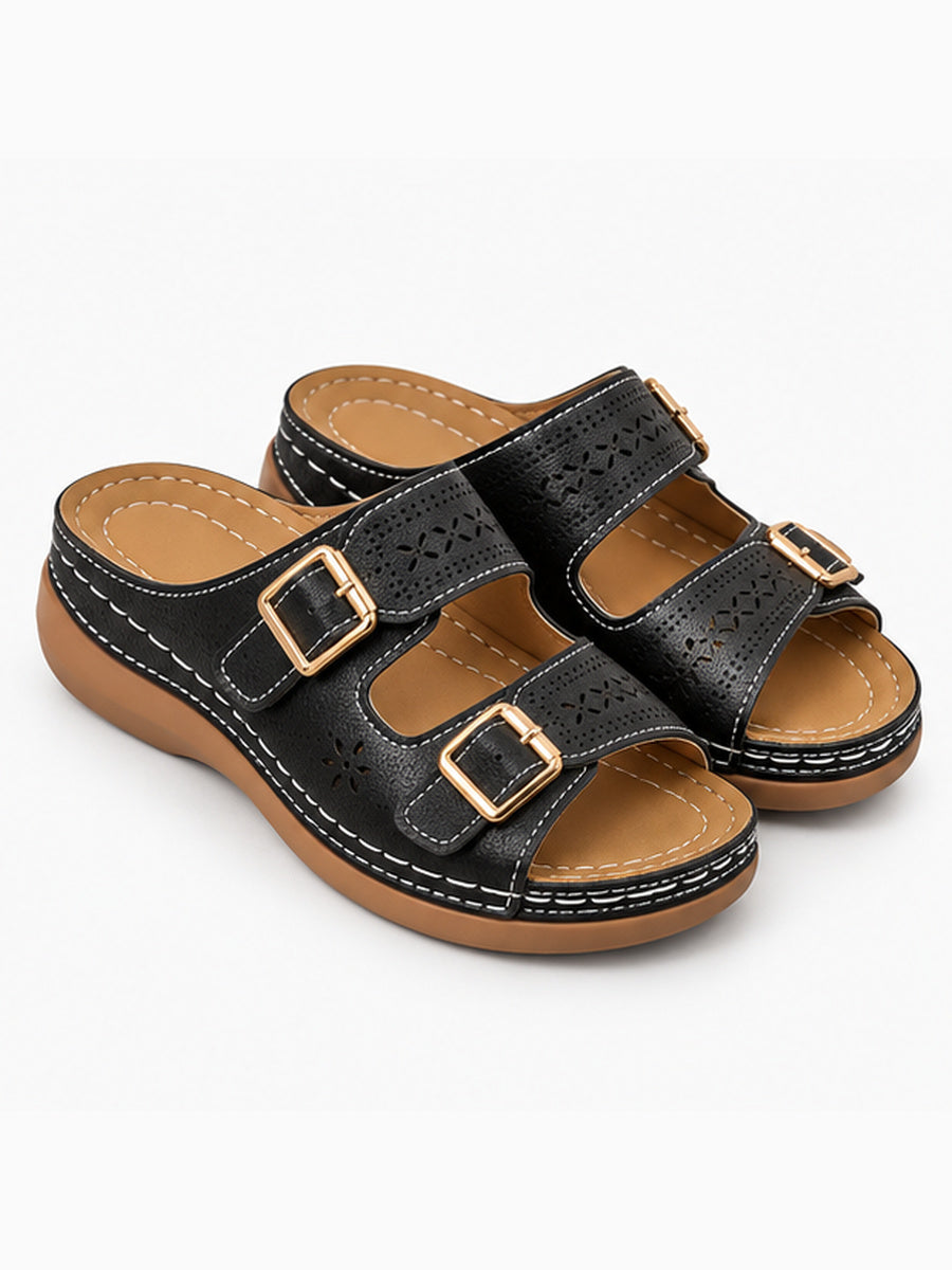 Lara – Mule compensée orthopédique femme – Noir — trois quarts