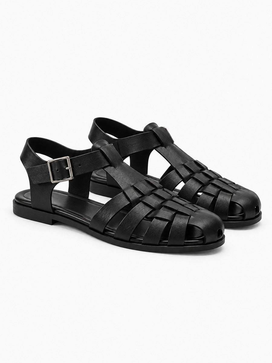 Laurine – Sandale de marche femme – Noir — trois quarts