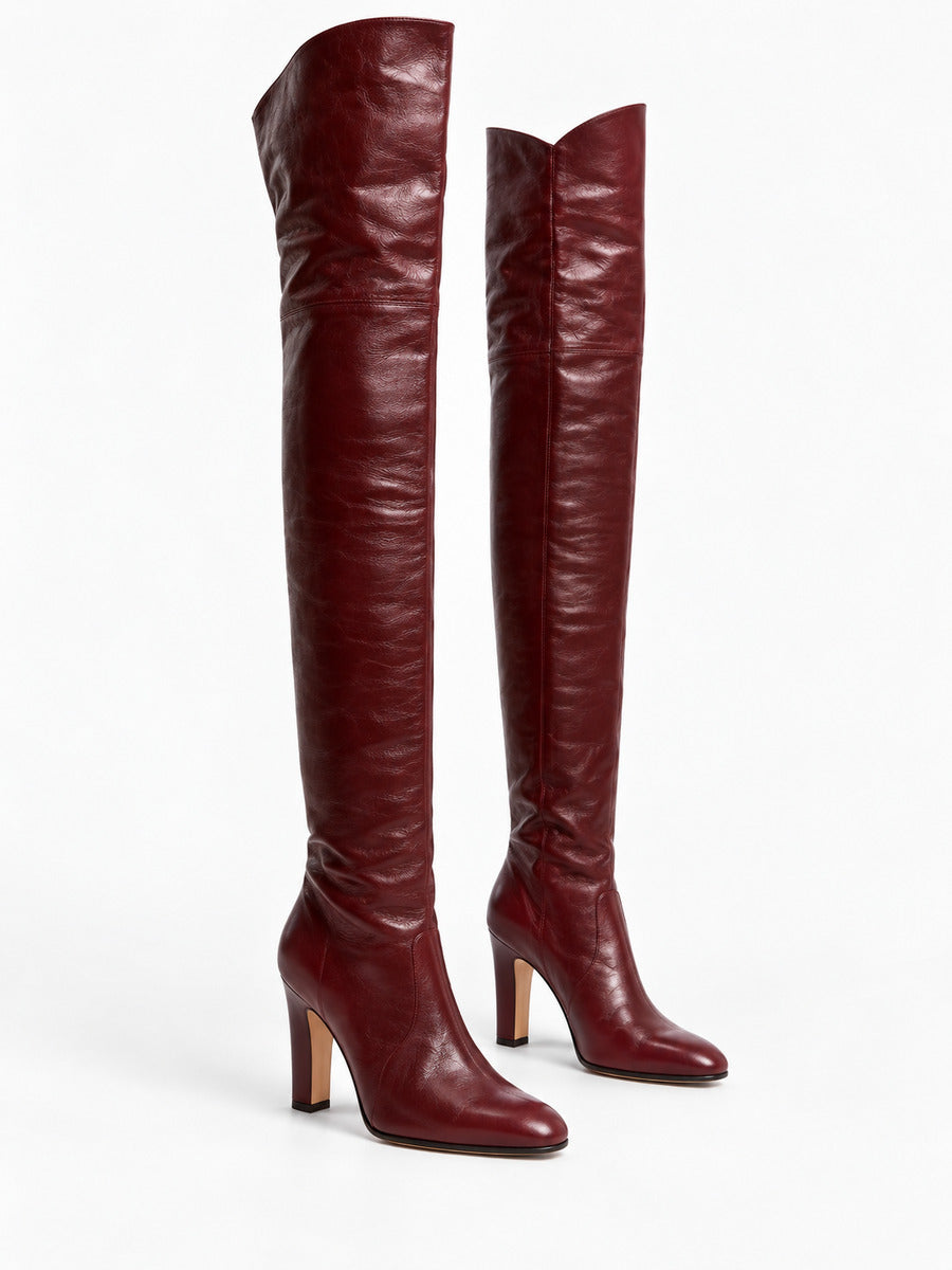 Léna – Botte haute en cuir à talon épais femme — paire 3/4