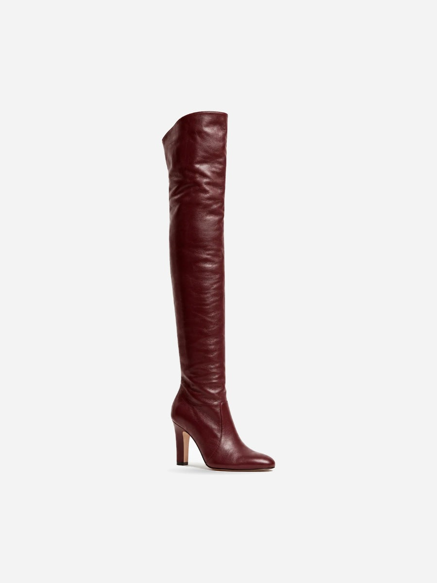 Léna – Botte haute en cuir à talon épais femme — profil droit