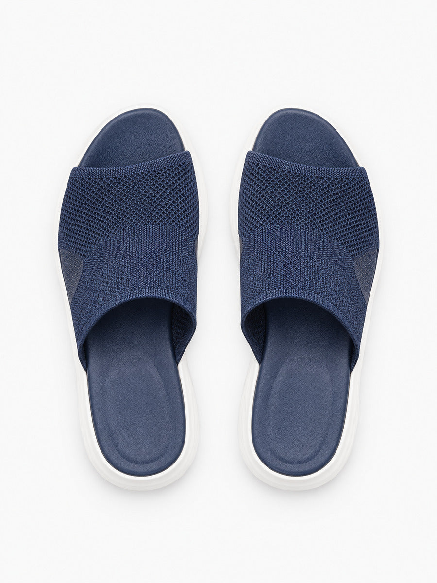 Léopoldine – Sandale élastique à talon bas femme – Bleu — dessus