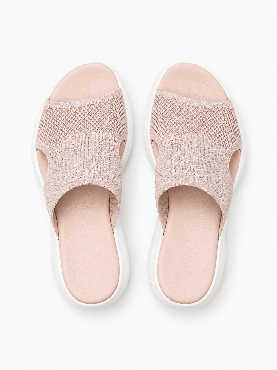 Léopoldine – Sandale élastique à talon bas femme – Rose — dessus