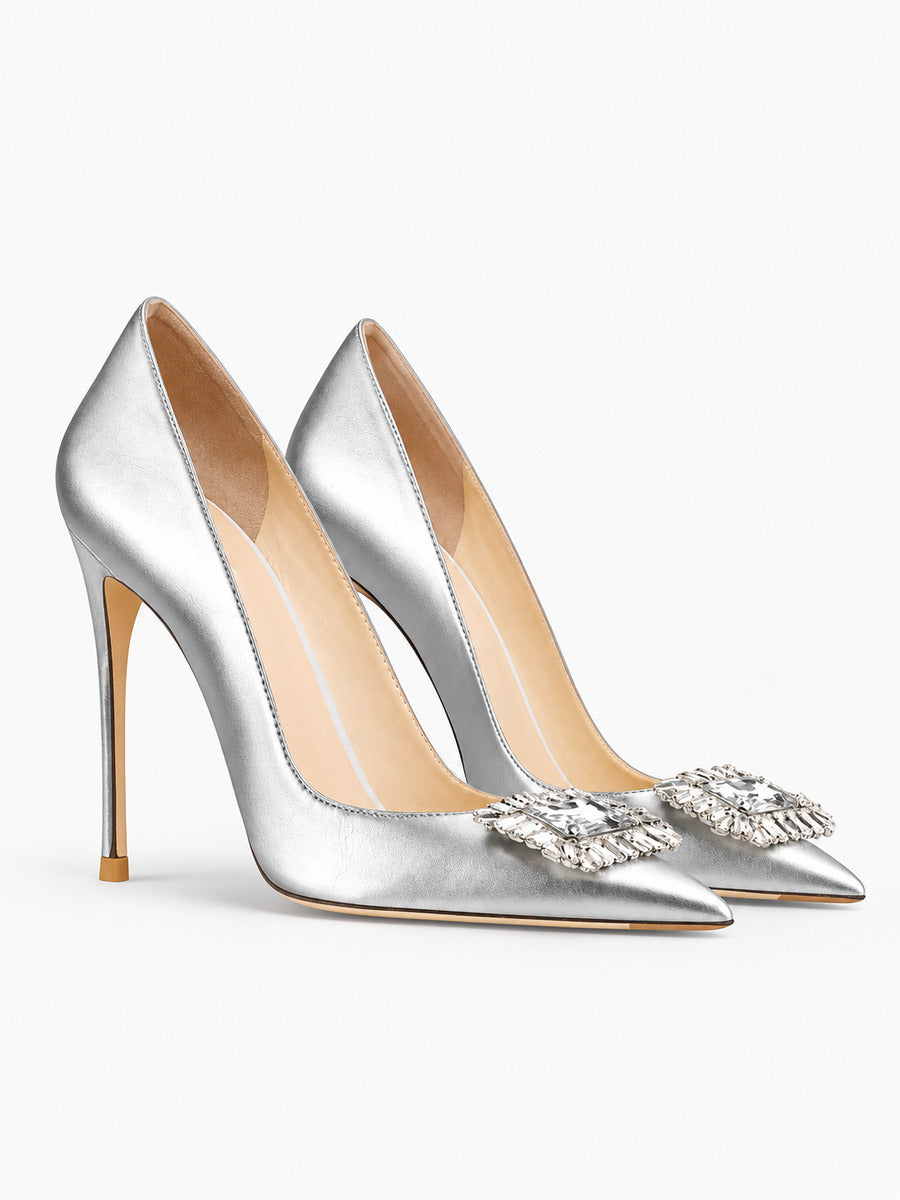 Lisa – Escarpin argenté à strass femme — paire 3/4