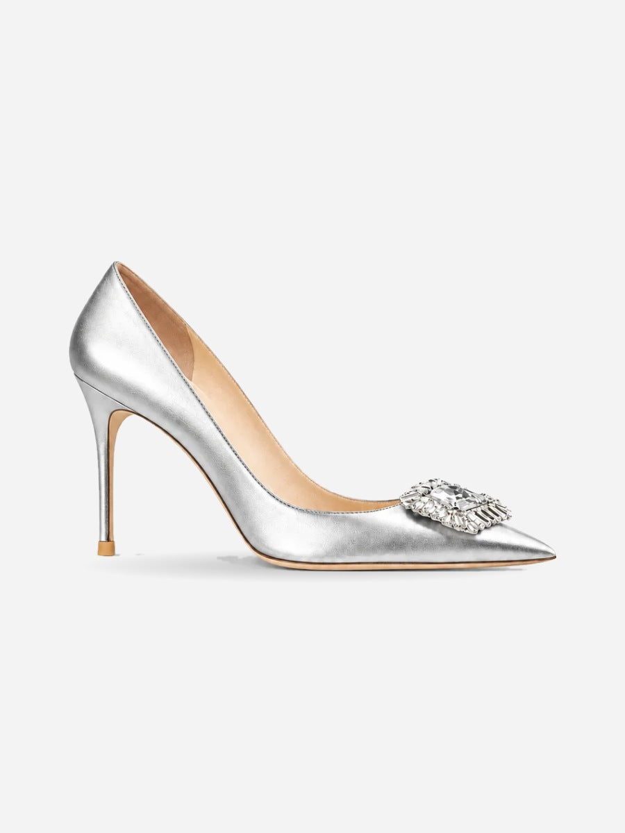 Lisa – Escarpin argenté à strass femme – Argent — talon 10 cm