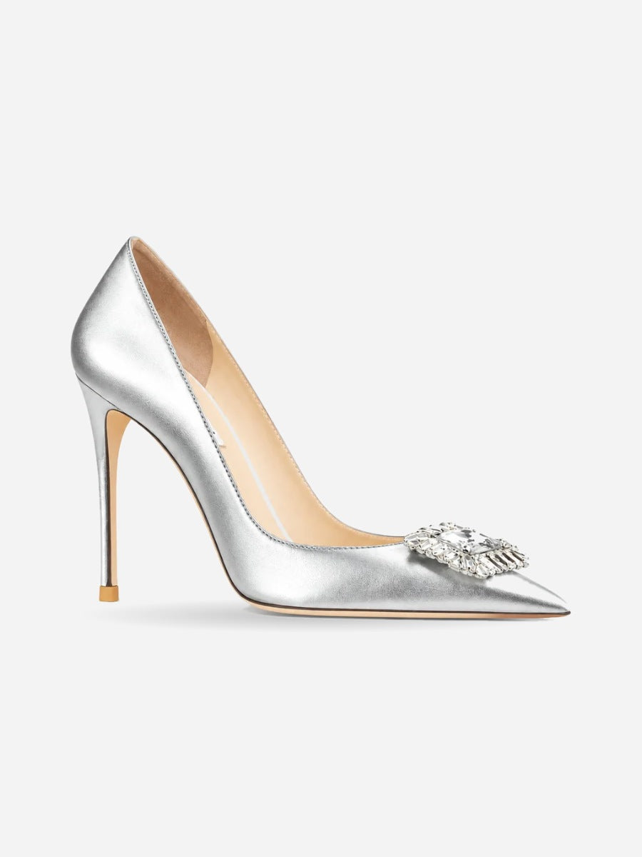 Lisa – Escarpin argenté à strass femme — profil droit