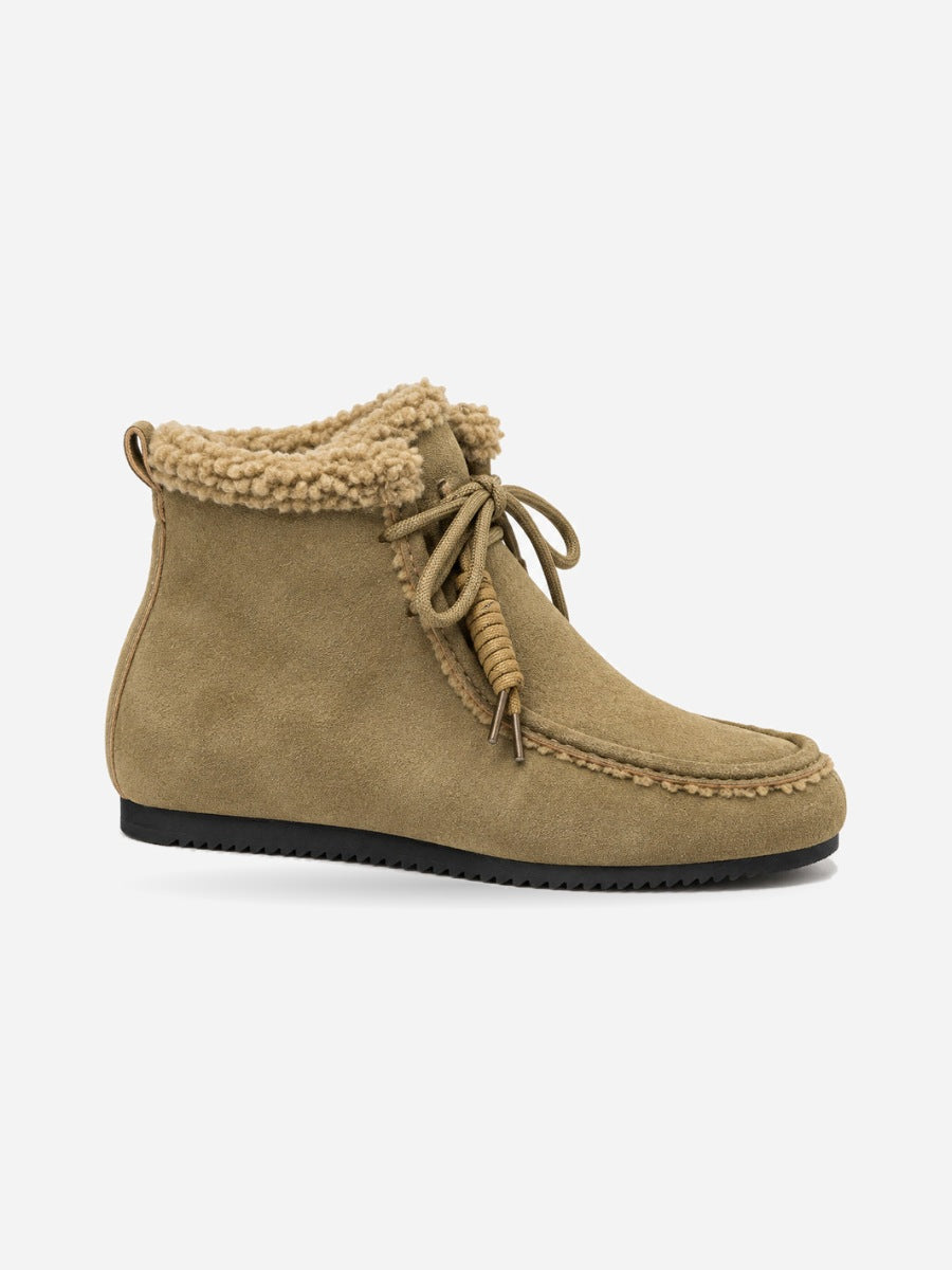 Livia – Bottine fourrée plate femme – Kaki — profil droit