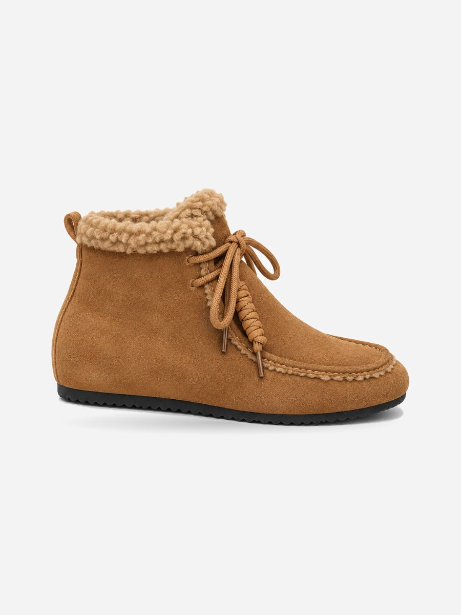 Livia – Bottine fourrée plate femme – Marron — profil droit