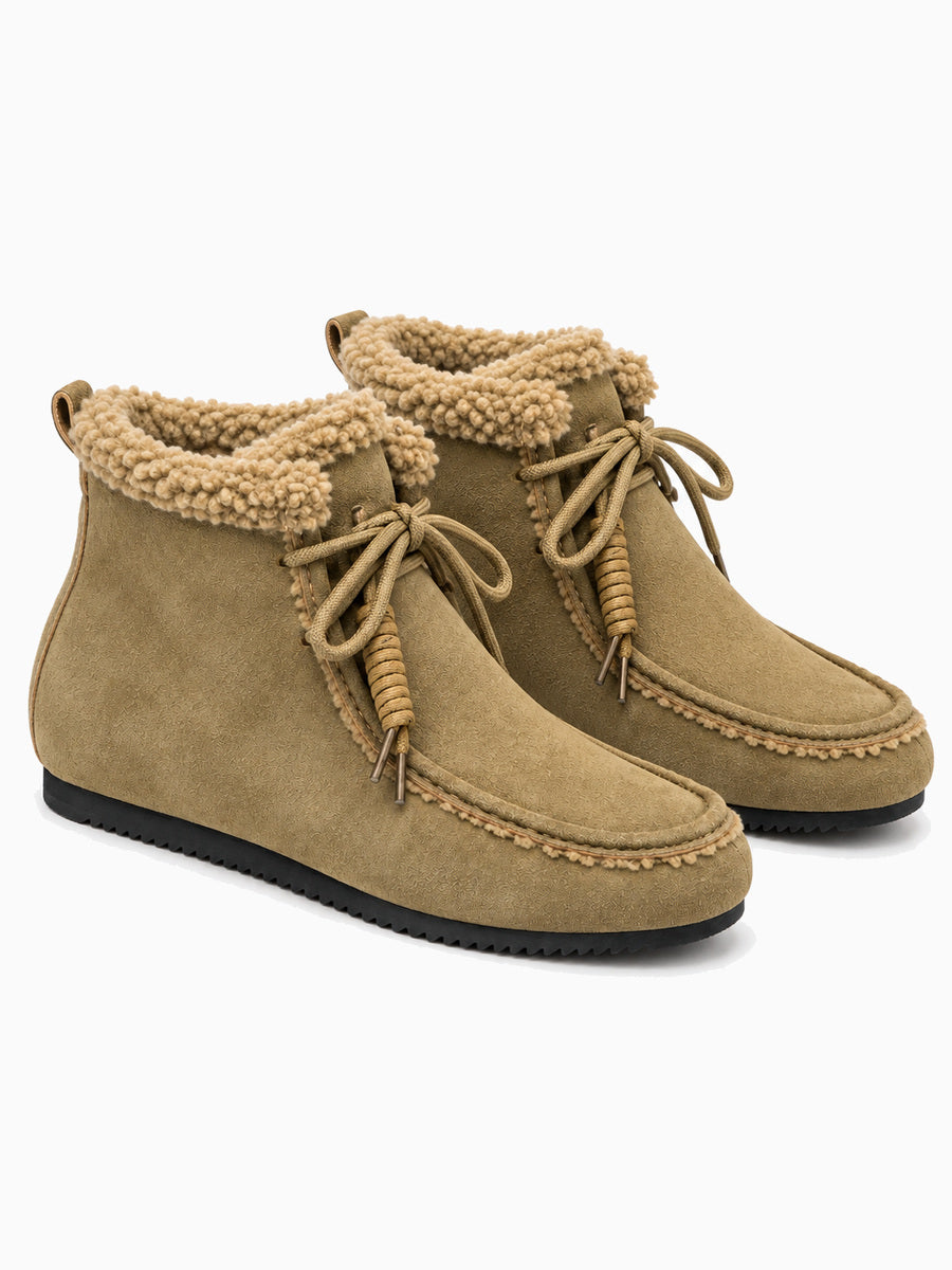 Livia – Bottine fourrée plate femme – Kaki — trois quarts