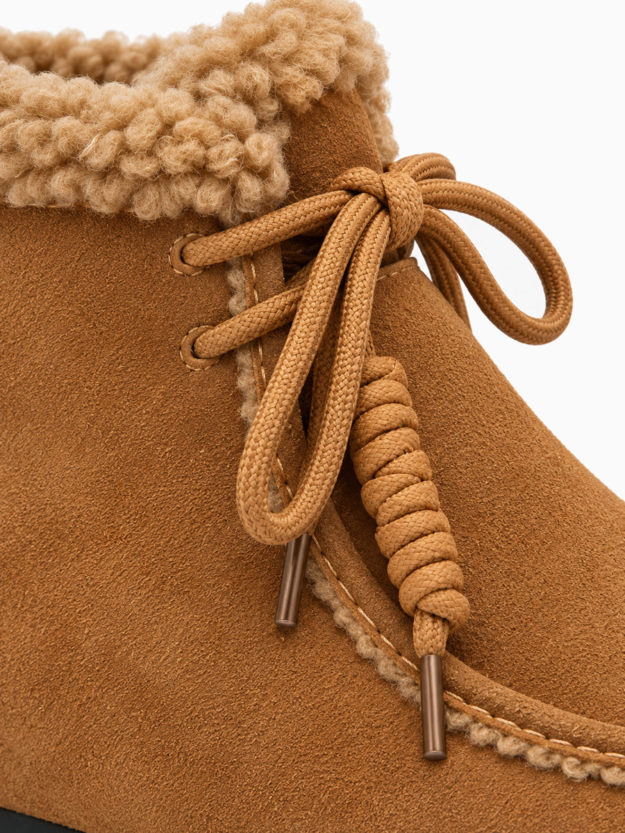 Livia – Bottine fourrée plate femme – Marron — détail