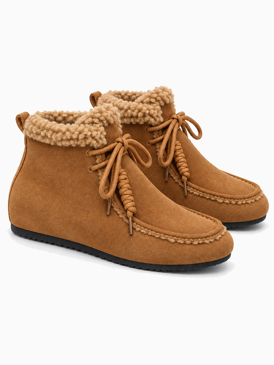 Livia – Bottine fourrée plate femme – Marron — trois quarts