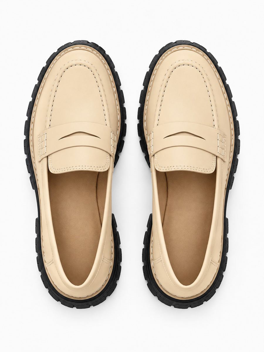 Lorène – Mocassin à talon épais femme – Beige — dessus