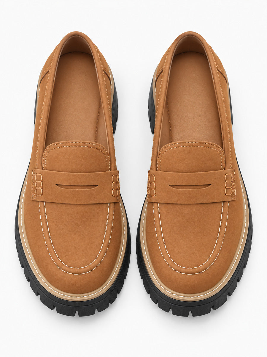Lorène – Mocassin à talon épais femme – Marron — dessus