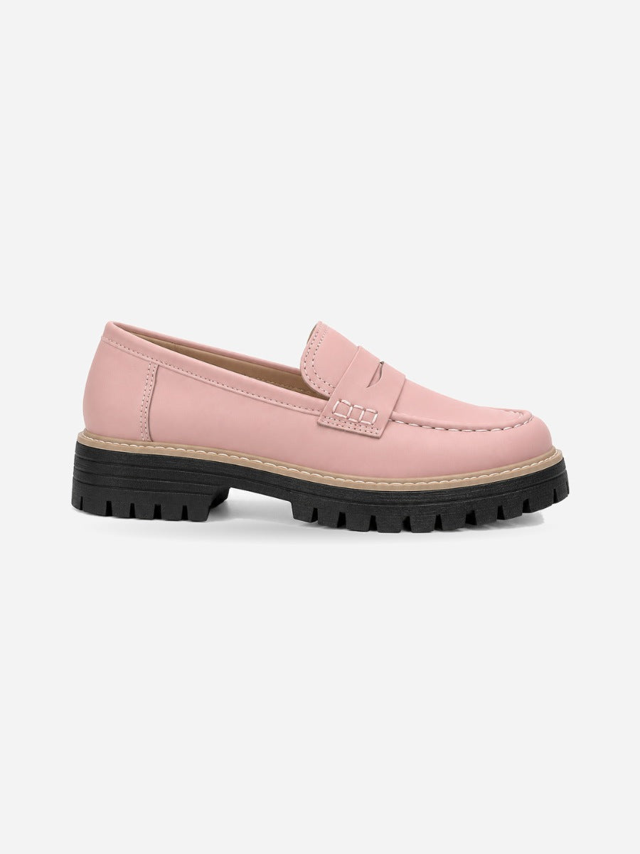 Lorène – Mocassin à talon épais femme – Rose — profil droit