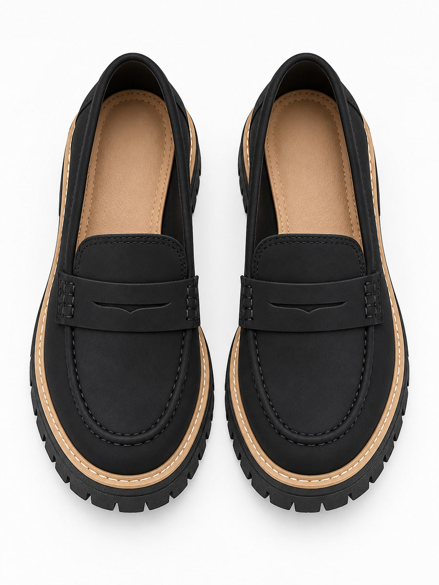 Lorène – Mocassin à talon épais femme – Noir — dessus