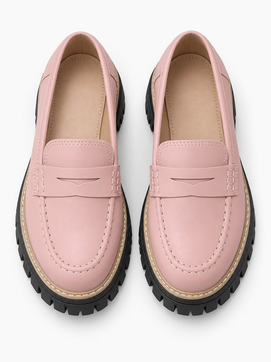 Lorène – Mocassin à talon épais femme – Rose — dessus