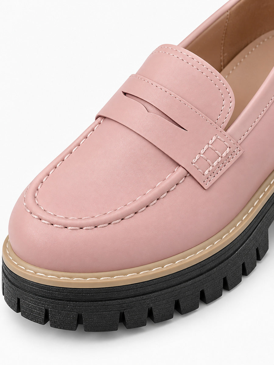 Lorène – Mocassin à talon épais femme – Rose — détail