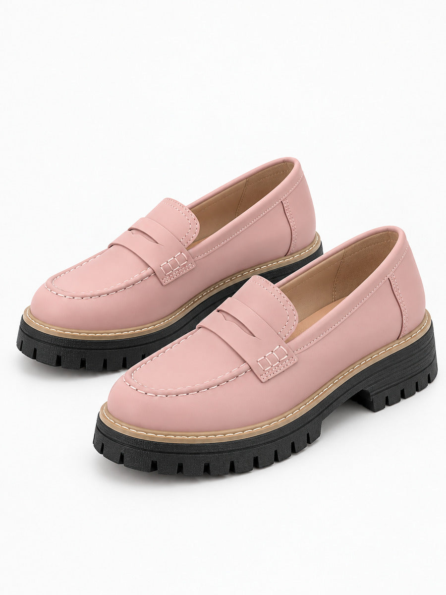 Lorène – Mocassin à talon épais femme – Rose — trois quarts