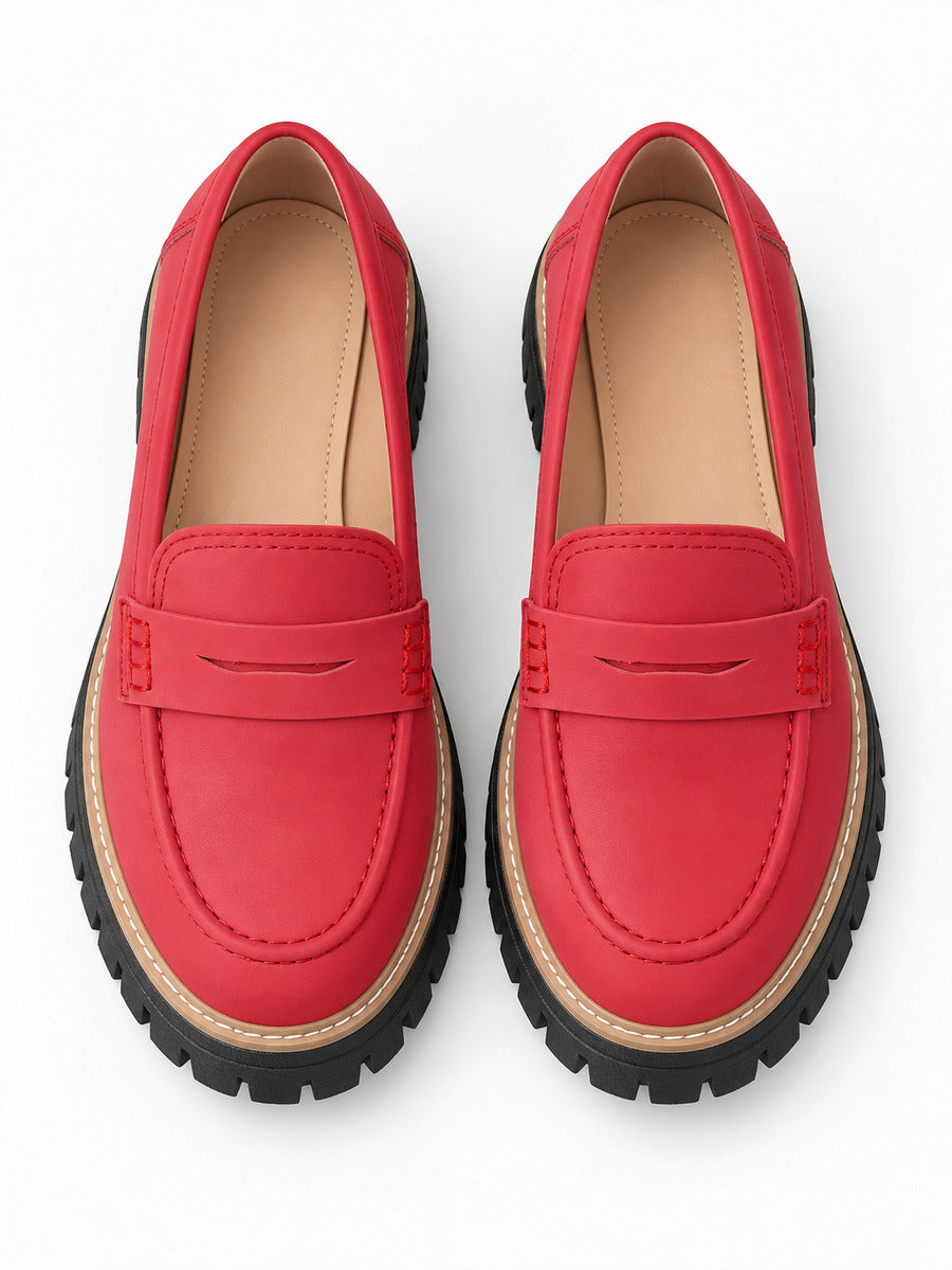 Lorène – Mocassin à talon épais femme – Rouge — dessus