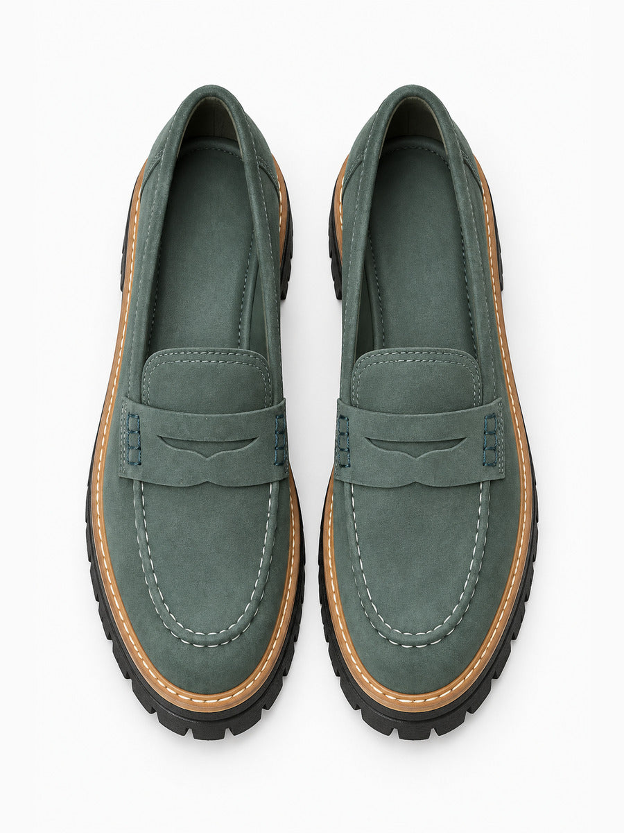 Lorène – Mocassin à talon épais femme – Vert — dessus