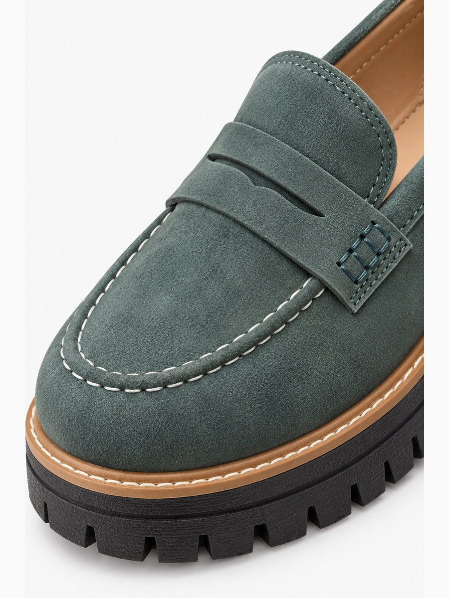 Lorène – Mocassin à talon épais femme – Vert — détail