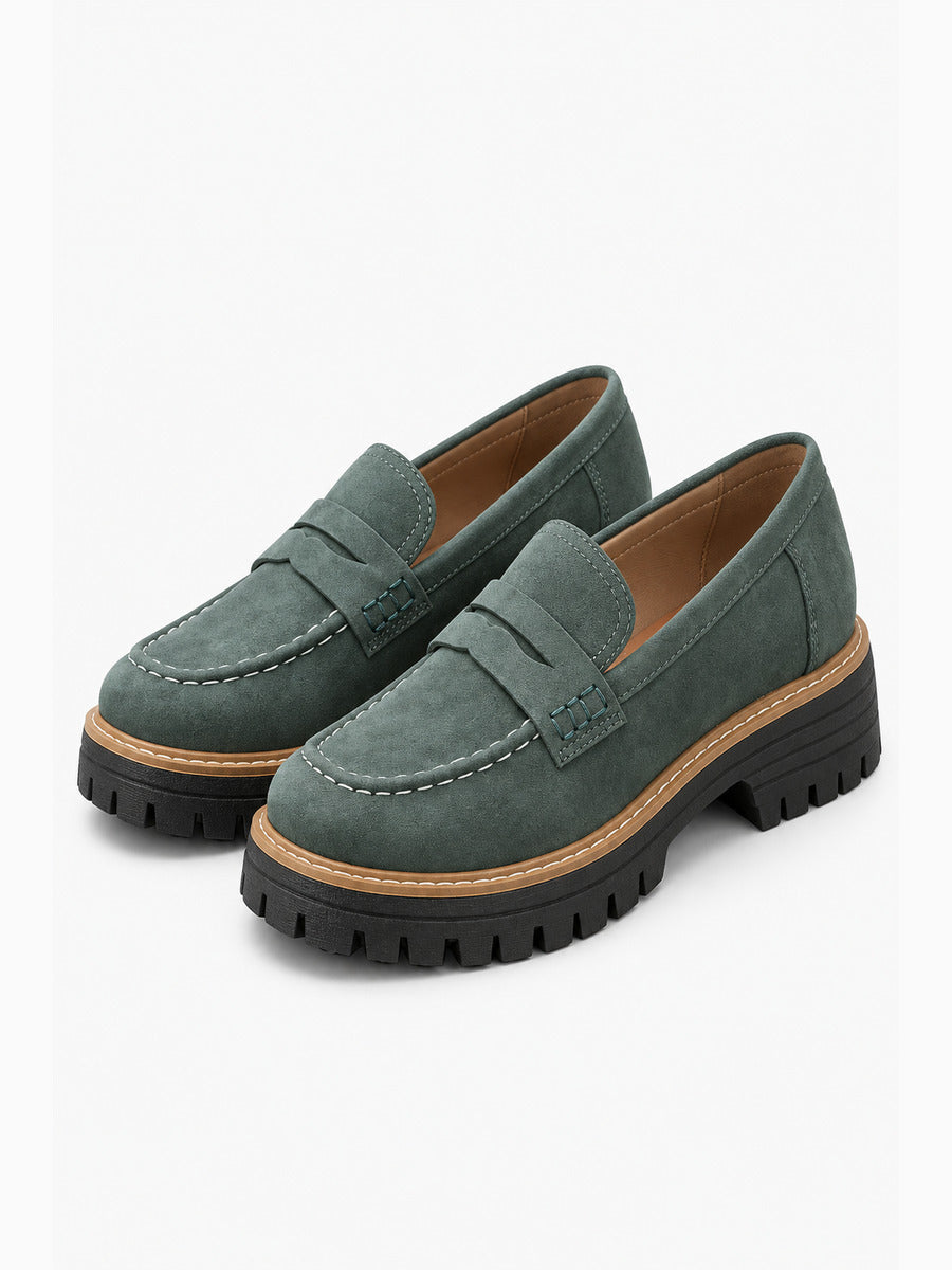 Lorène – Mocassin à talon épais femme – Vert — trois quarts