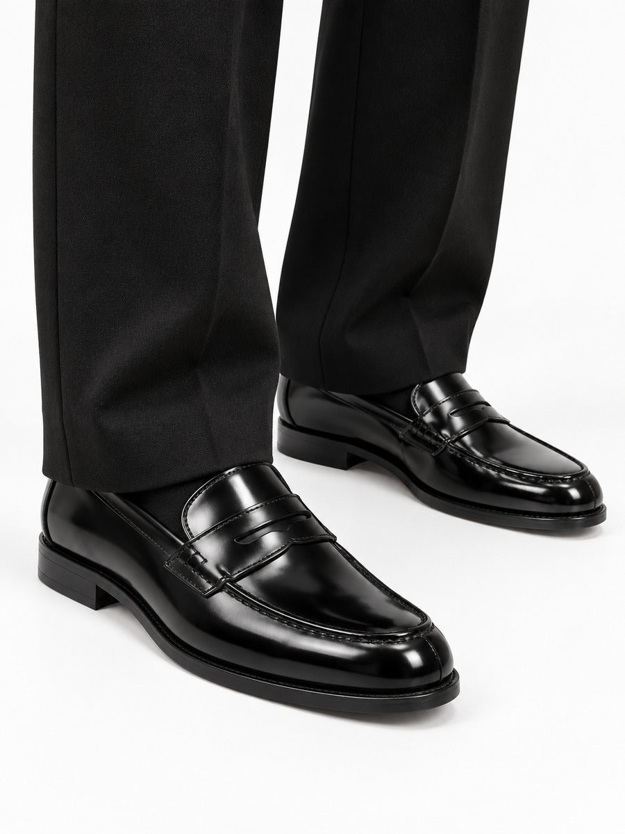 Lorenzo – Mocassin en cuir homme – Noir — portée