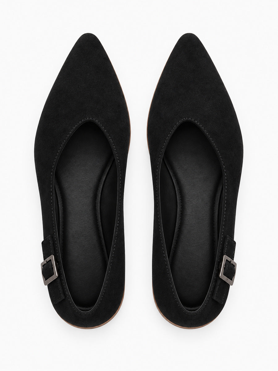Lorraine – Ballerine en daim femme – Noir — dessus