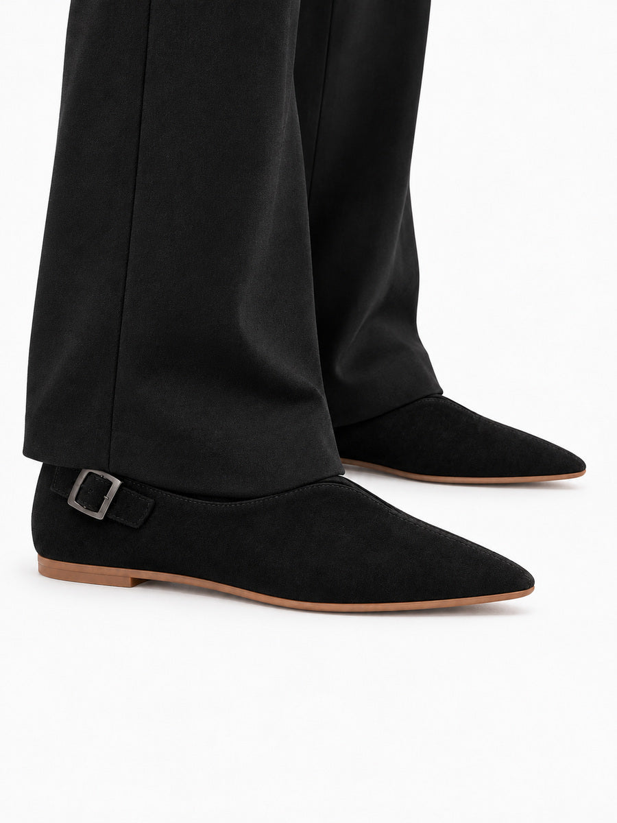 Lorraine – Ballerine en daim femme – Noir — portée