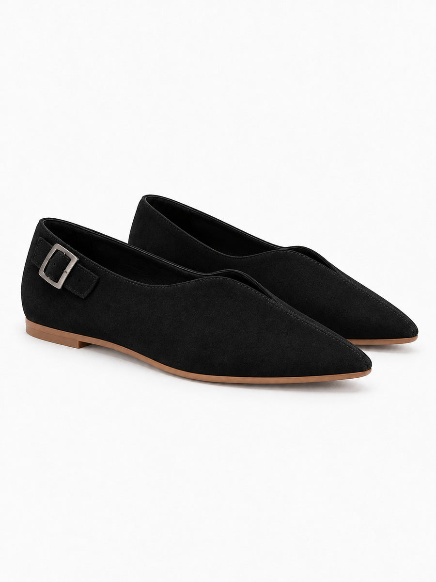 Lorraine – Ballerine en daim femme – Noir — trois quarts