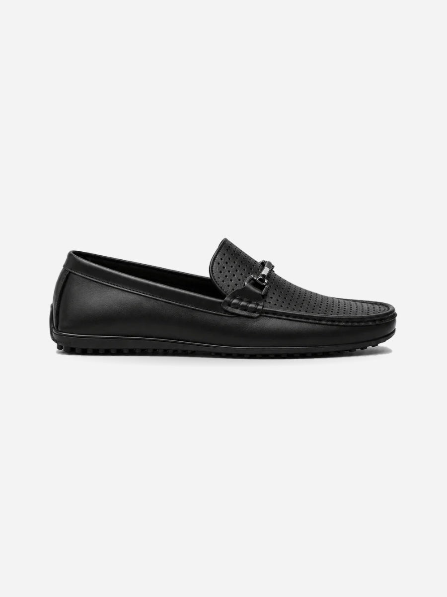 Louis – Mocassin en cuir véritable homme – Noir — profil droit