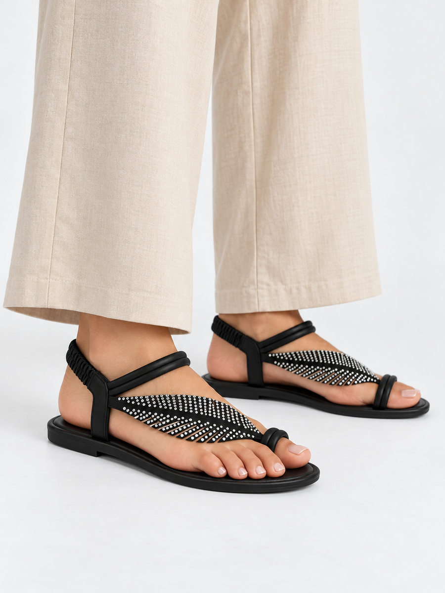 Louison – Sandale à strass femme – Noir — portée