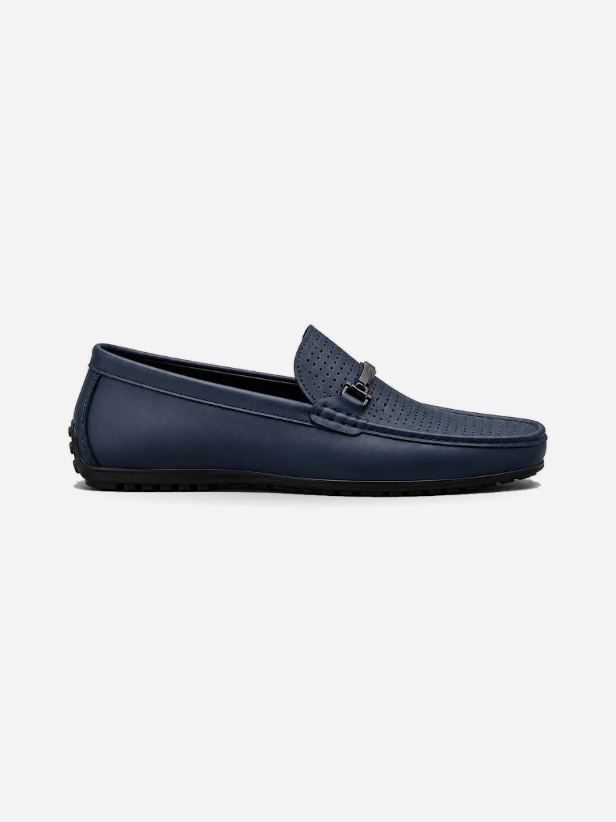 Lucas – Mocassin en cuir véritable homme – Bleu marine — profil droit