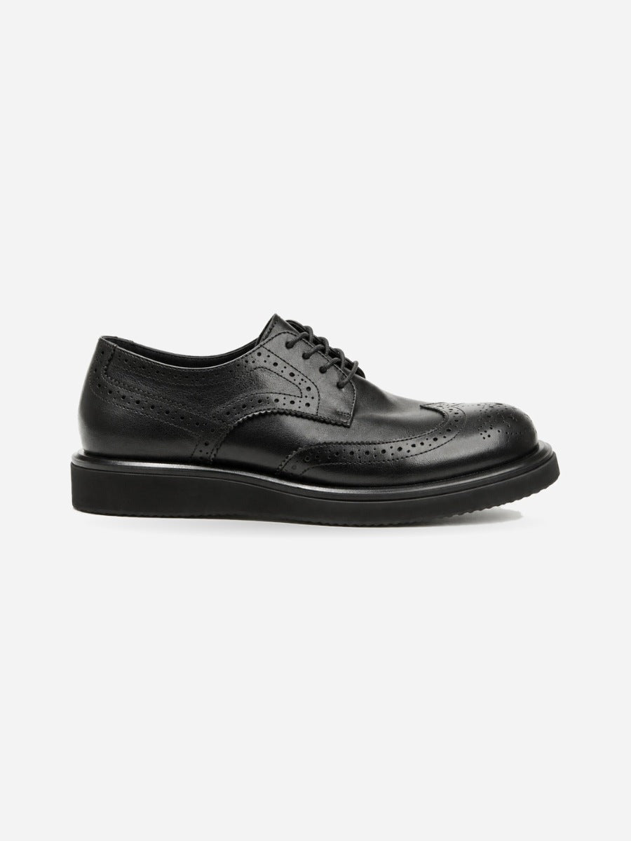 Ludovic – Derby brogue homme – Noir — profil droit