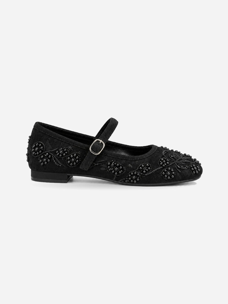 Madeleine-Rose – Babies brodées à perles femme – Noir — profil droit