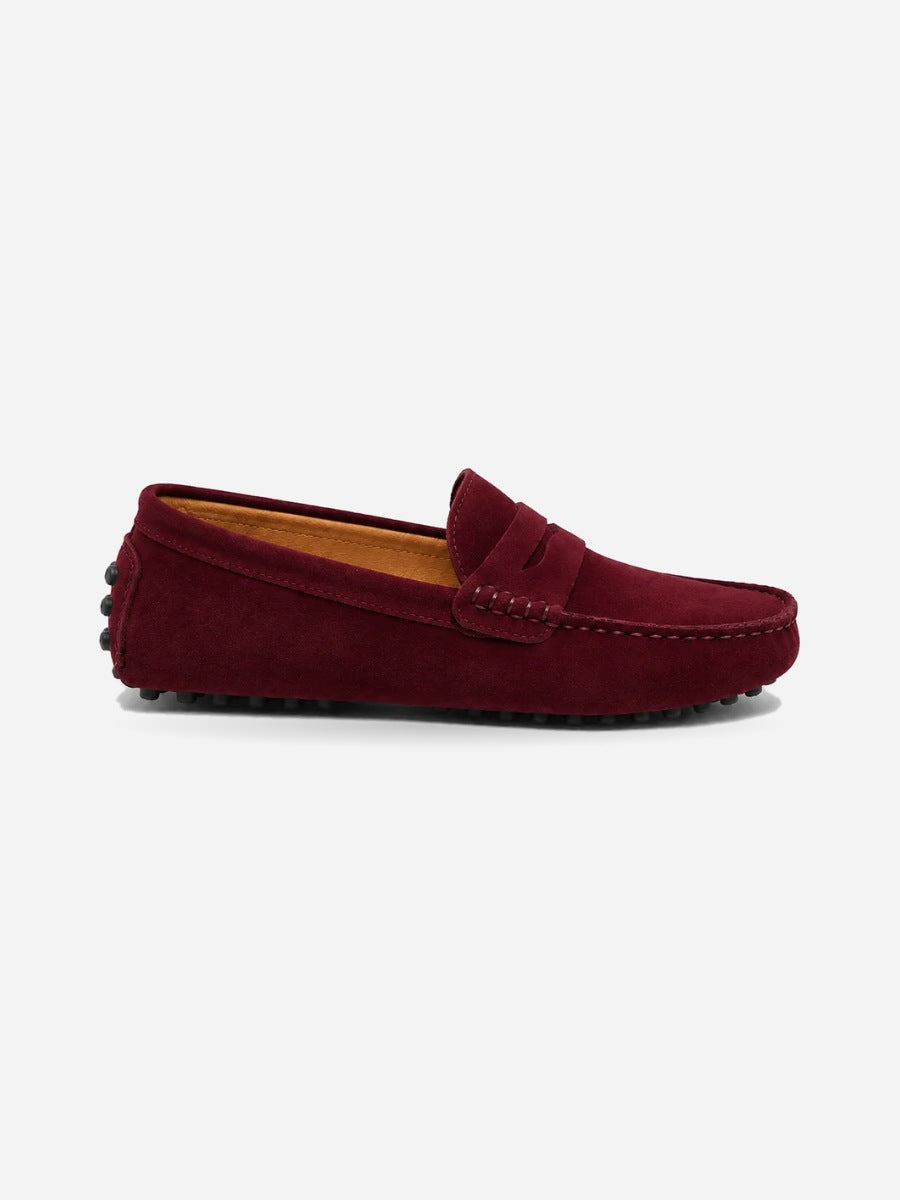 Maël – Mocassin en daim souple homme – Bordeaux — profil droit