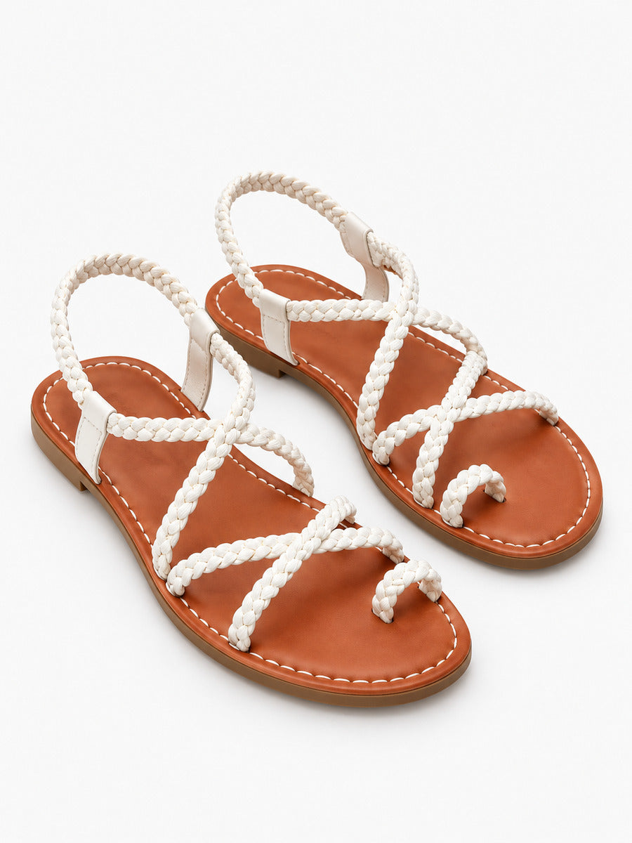 Maëlys – Sandale plate tressée femme — paire 3/4
