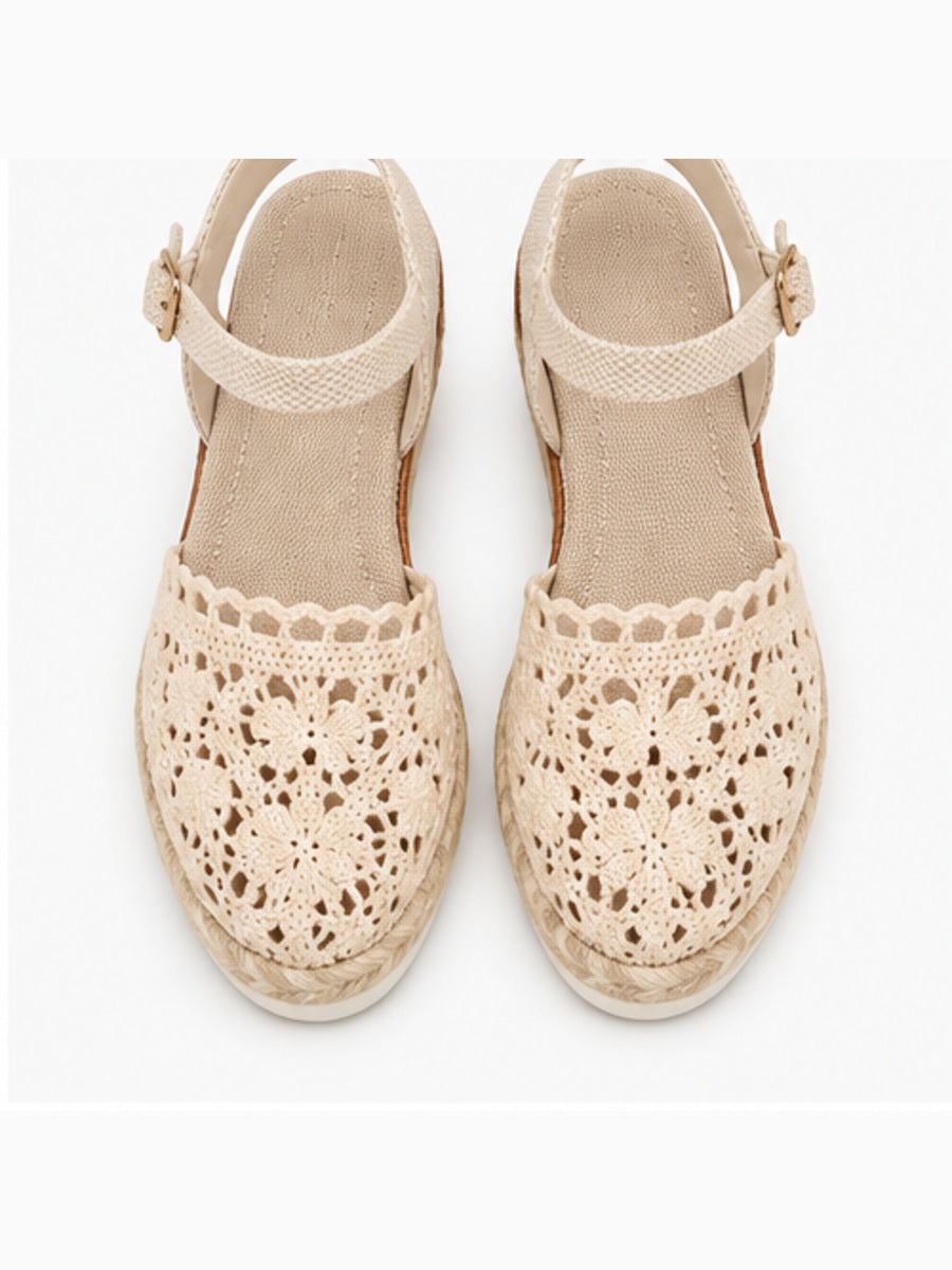Maïwenn – Sandale compensée ajourée femme – Beige — dessus