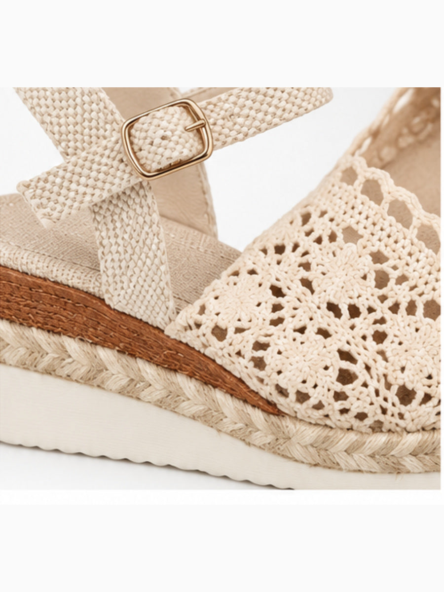 Maïwenn – Sandale compensée ajourée femme – Beige — détail