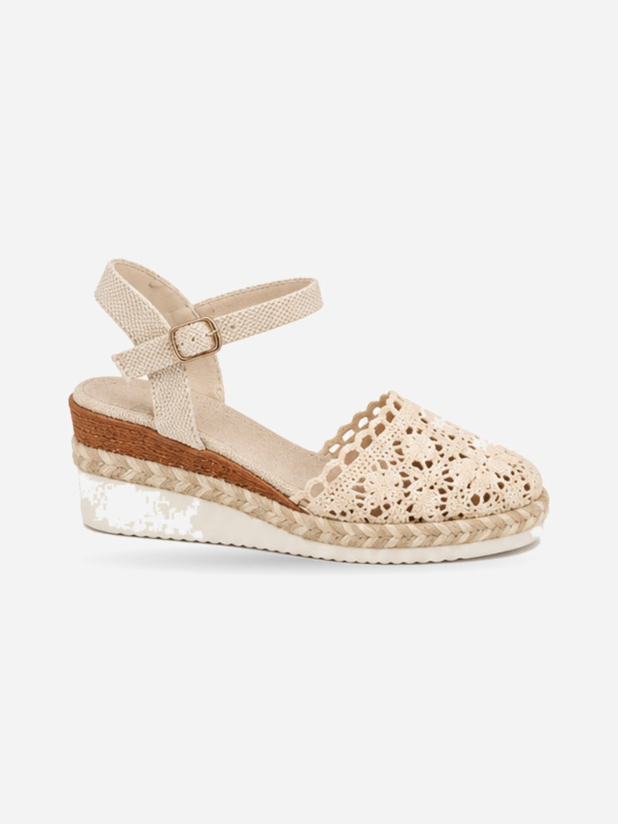 Maïwenn – Sandale compensée ajourée femme – Beige — profil droit