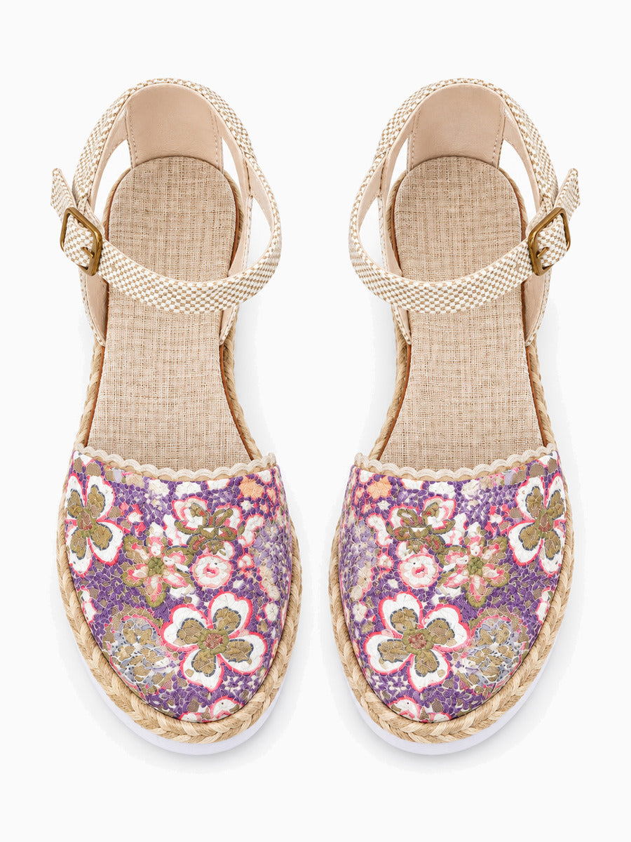 Maïwenn – Sandale compensée ajourée femme – Violet — dessus