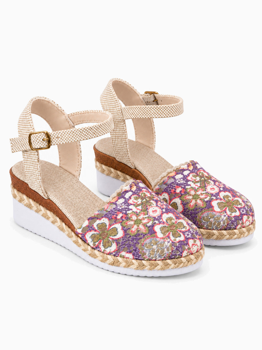 Maïwenn – Sandale compensée ajourée femme – Violet — trois quarts