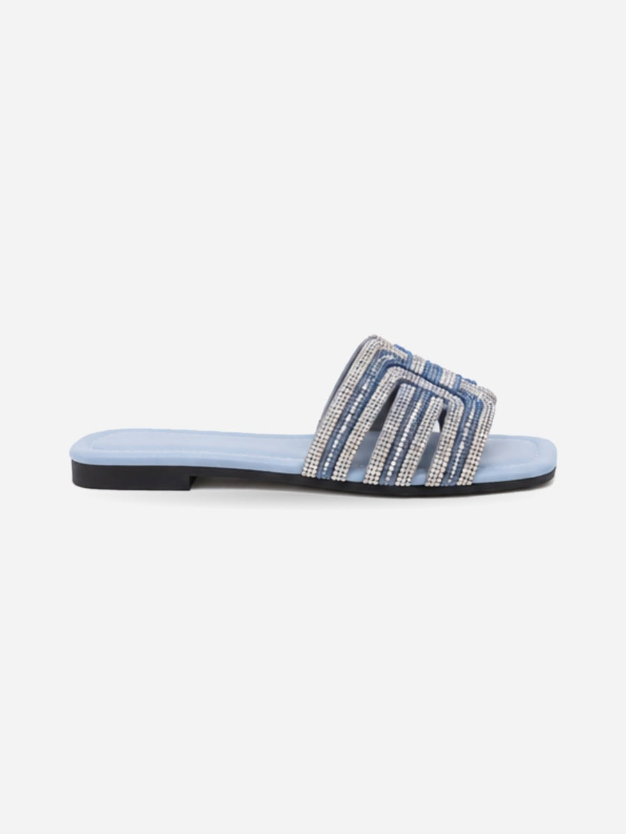 Marcelle – Claquette à perles femme – Bleu — profil droit