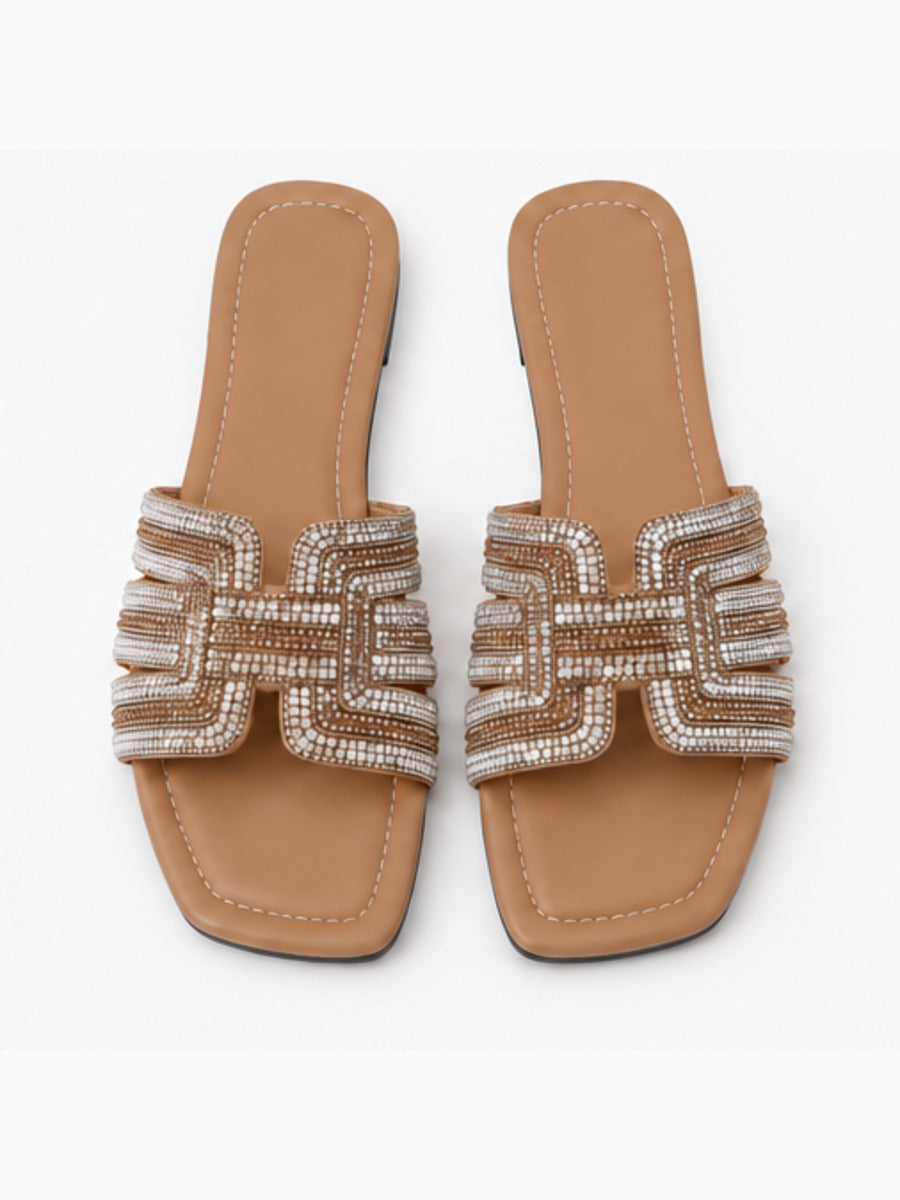 Marcelle – Claquette à perles femme – Marron — dessus